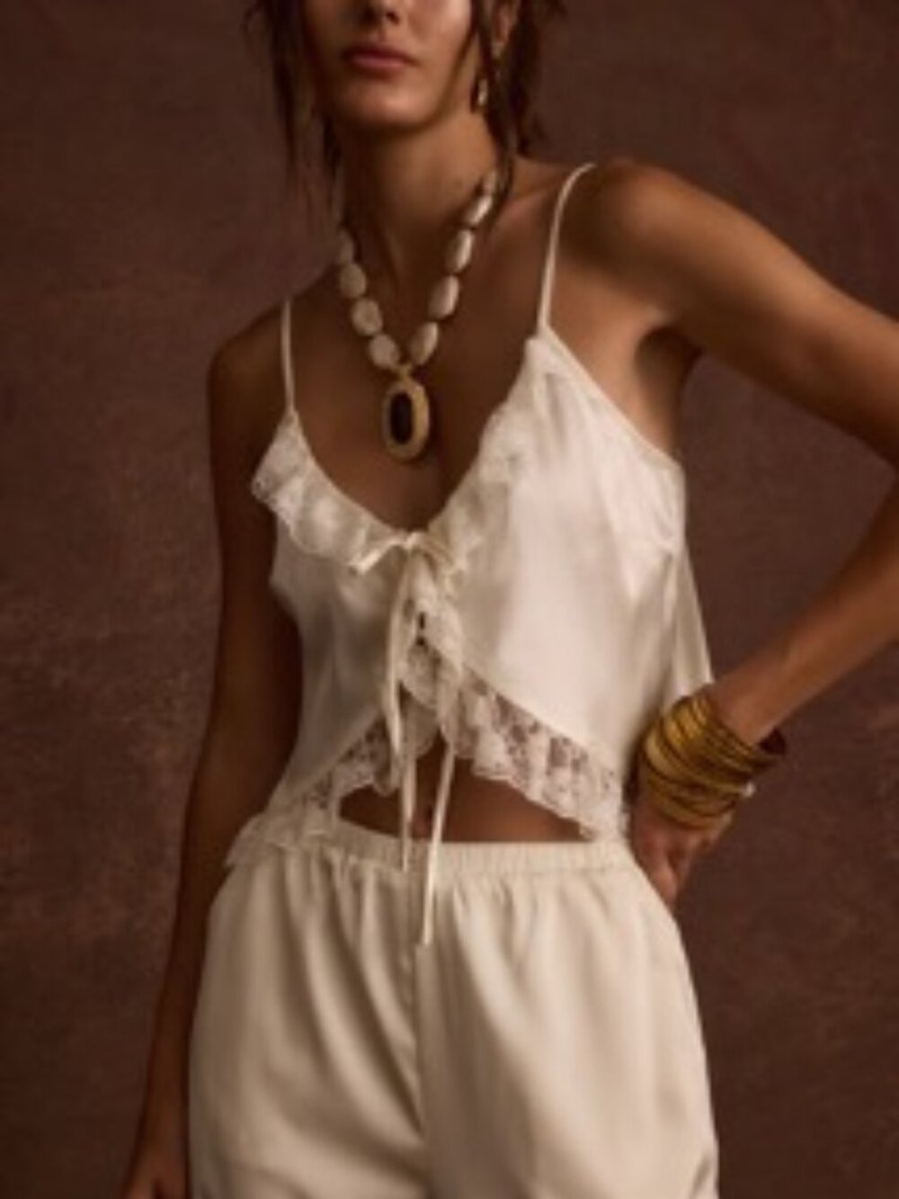 12th Tribe Cait Ivory Tie Front Cami, Size XS